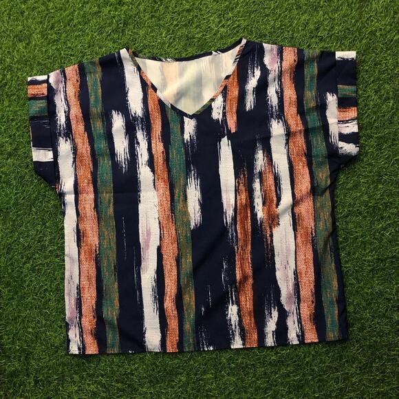 other Tops - Women’s Navy/Teal Patterned Cuff Sleeve Blouse